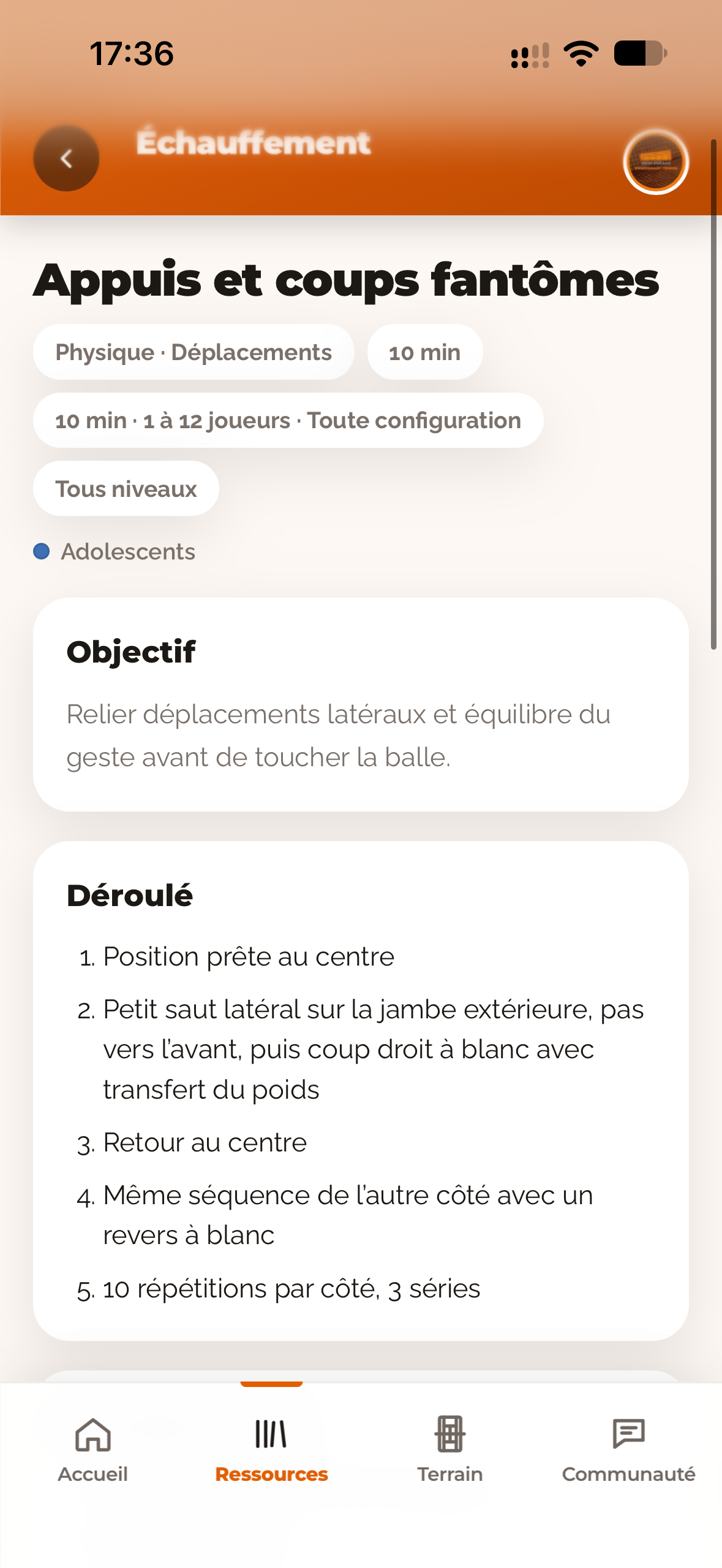Le bon exercice, trouvé en trois filtres — sur téléphone