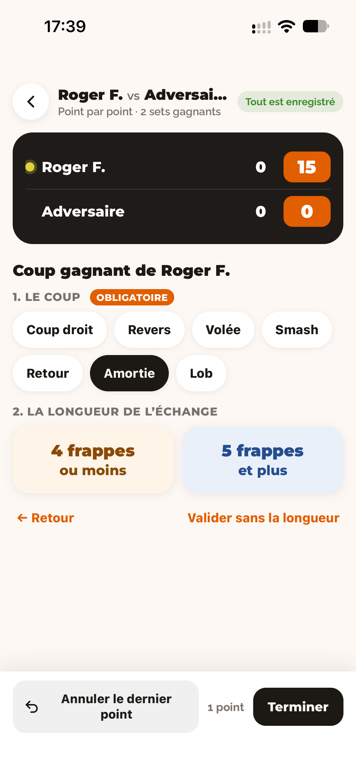 Des statistiques de match qui débouchent sur une séance — sur téléphone